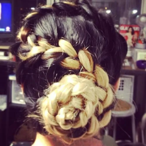 Two tone hairstyles braided bun