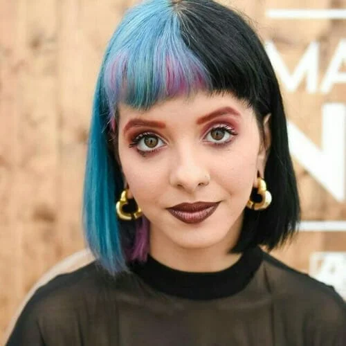 blue black purple peekaboos two tone hairstyles