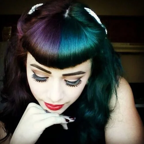 dark mauve moss green two tone hairstyles