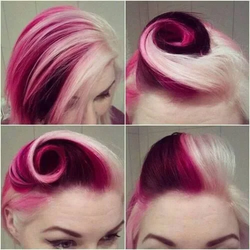 pink and grape victory roll two tone hairstyles