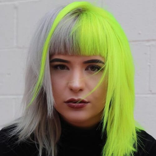 silver neon yellow two tone hairstyles