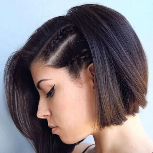 double thin braids a line bob haircut