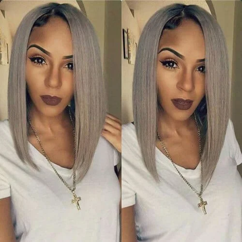 gray brown a line bob haircut