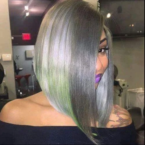 gray green a line bob haircut