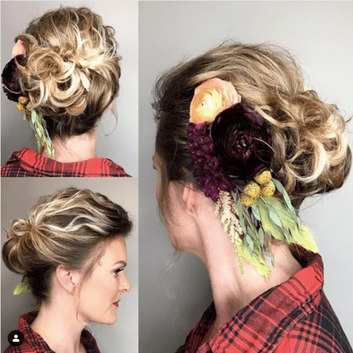 Hair Piece Mid Bun for Short Hair with Flowers