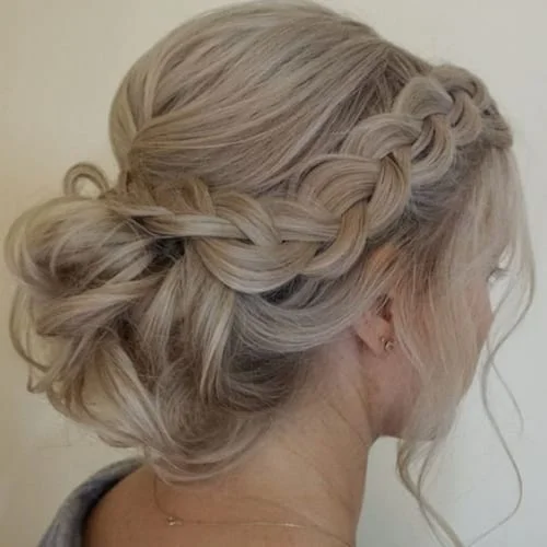 Side Braid Low Updo for Long Hair