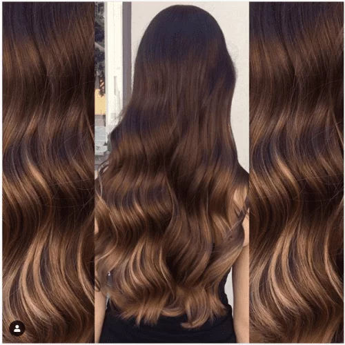 caramel highlights on dark chocolate hair