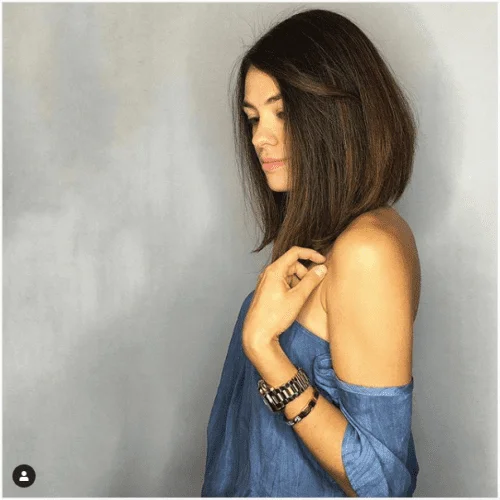 long bob with caramel hair