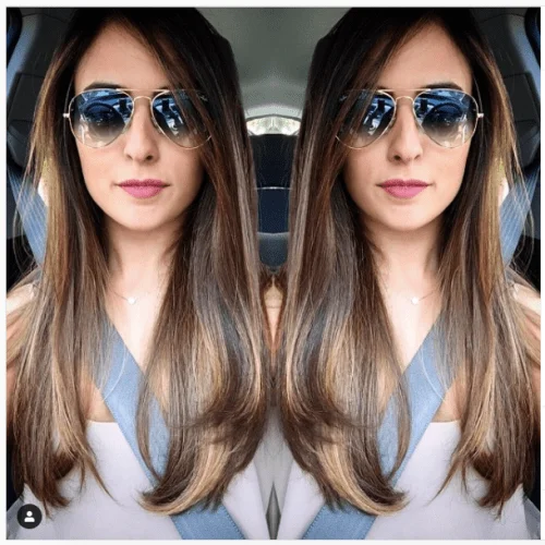 woman with long caramel hair
