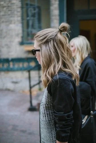 messy top knot half up half down