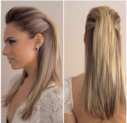 sleek half up half down bridal style