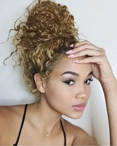 blonde curly bun