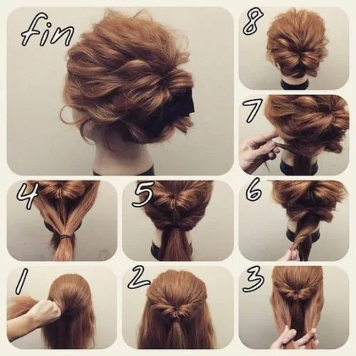 Braided messy updo tutorial for short hair - step-by-step school hairstyle guide
