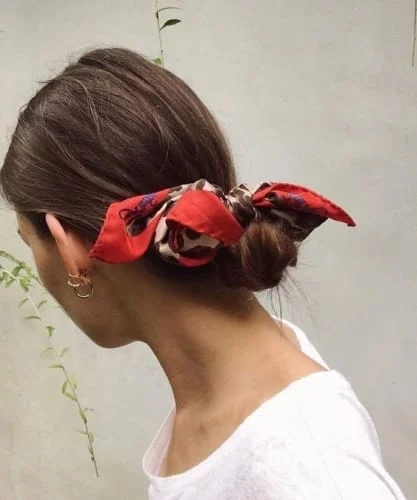 bun with hair scarf