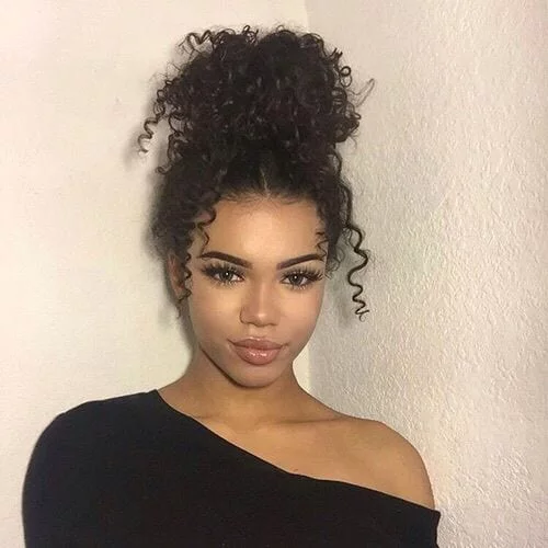 high bun curly hairstyles for school