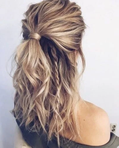 messy half up ponytail and braid