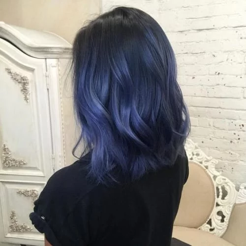 Midnight blue hair with deep, mysterious tone that appears almost black in certain lighting