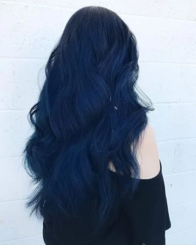 Navy blue hair with deep, professional-friendly tone ideal for subtle blue color lovers