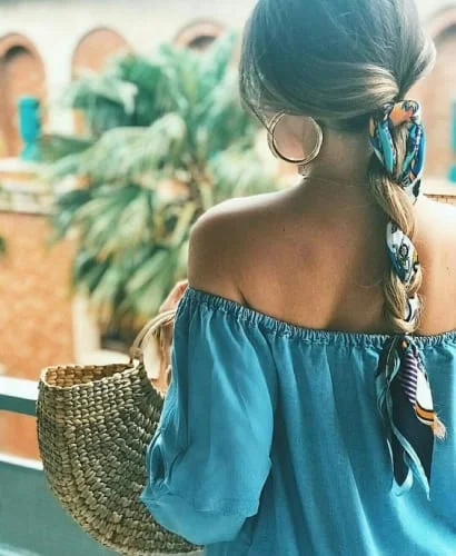 Braided Ponytail with Intertwined Scarf