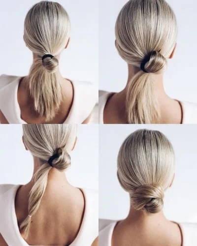 chignon hairstyle for long hair - elegant low updo with volume and texture