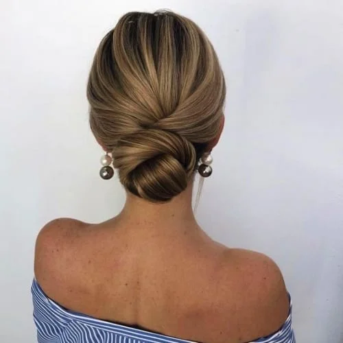 chignon hairstyles for medium length hair - twisted updo for shoulder length locks