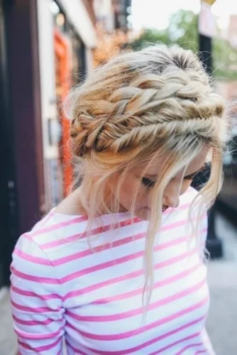 Double crown braid Thanksgiving hairstyle - regal and elegant holiday updo for all-day wear