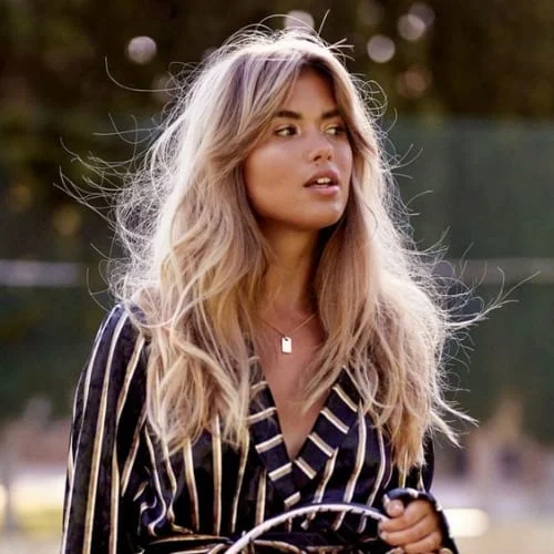Messy Long Hair with Volume and Long Bangs
