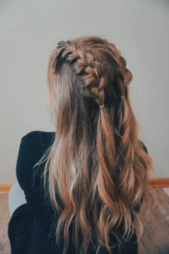 Double fishtail braid half-up Thanksgiving hairstyle for girls of all ages