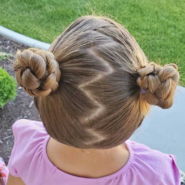 Braided Buns in Zigzag Hairline - a girl wearing lavender top.