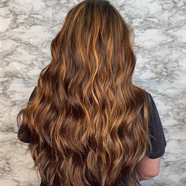 Coco Caramel highlights - a woman wearing black top.
