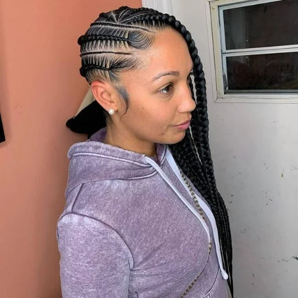 Jumbo Lemon Braid Hairstyle - A woman wearing a hoodie