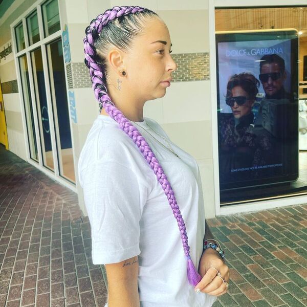 Lavender Cornrow Braid Hairstyles with Weave - a woman wearing white shirt.