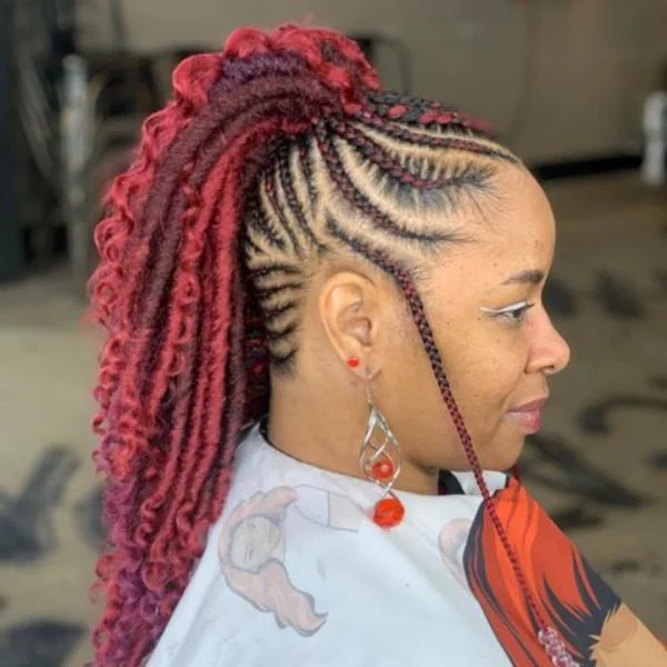 Lemonade Braid Loc Hairstyle - A woman wearing a white salon cape