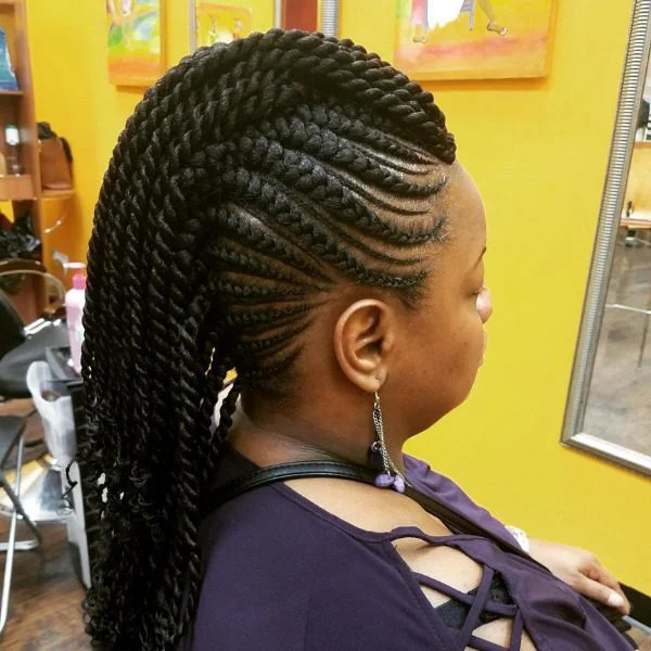 Mohawk Lemonade Braided Hair - A woman wearing a violet top
