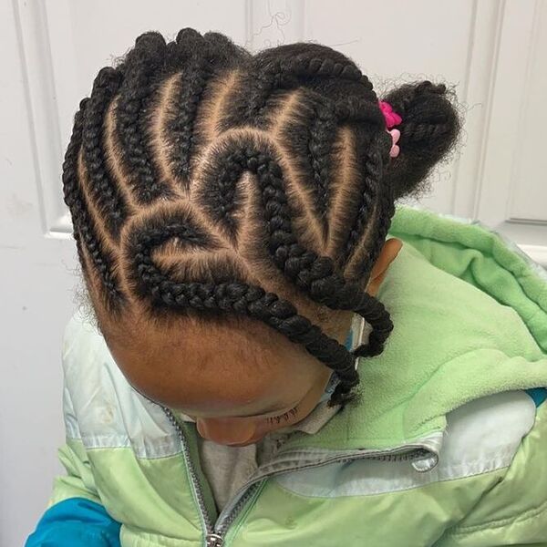 Natural Kiddie Braid Hairstyles with Weave - a woman wearing a green hooded jacket.