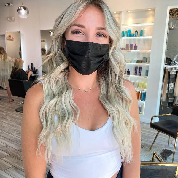 Platinum Dirty Blonde Hairstyle - A woman wearing a black mask