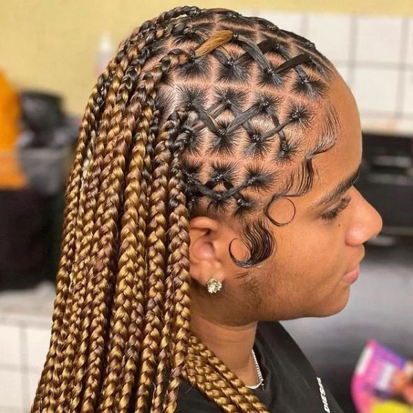 Small Lemon Braided Hairstyle - A woman wearing earrings