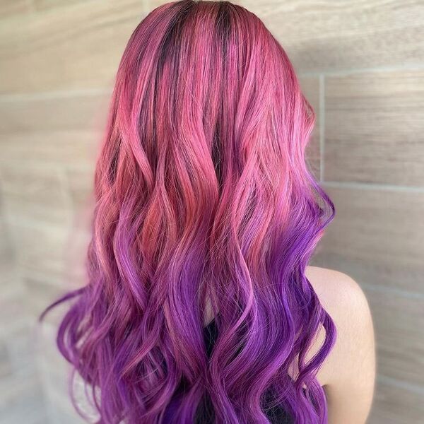 Strawberry-Grape Inspired Tone in Beach Waves - a woman wearing black tank top.