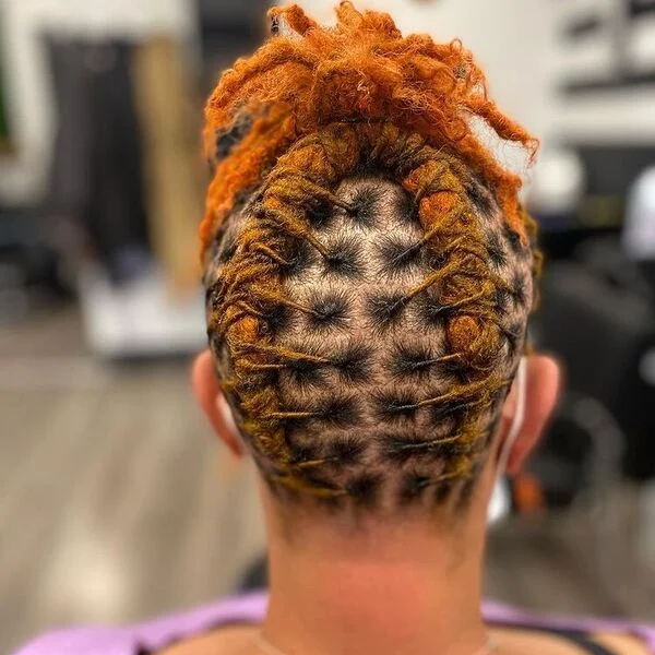 4-Jumbo Strand Orange Locs - a woman wearing purple shirt.