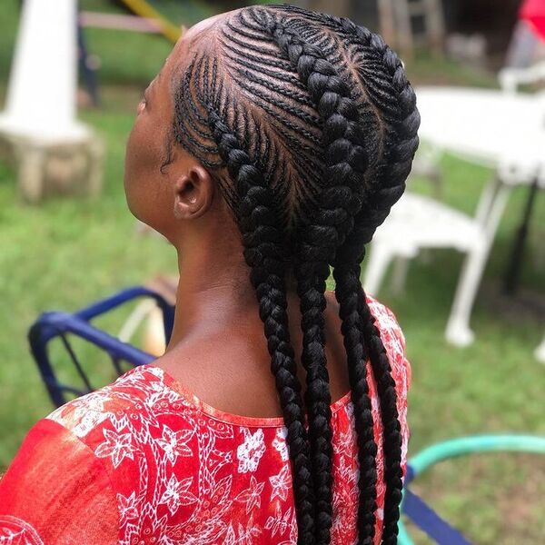 4-Strands Jumbo Fishbone Braid Hairstyles - a woman wearing red floral top.