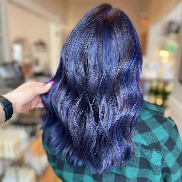 Beautiful Slate Blue Highlights - a woman wearing checkered polo.