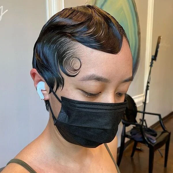 Chic Bigger Finger Waves - a woman wearing black mask in tank top.