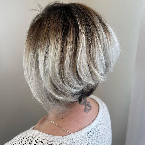Shave Nape Silver Ombre - a woman wearing crochet top.