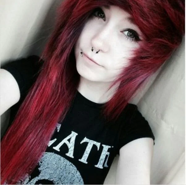 girls red emo hair 