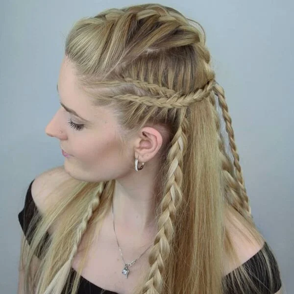 A woman wearing black off shoulder top - Viking Hairstyles Women