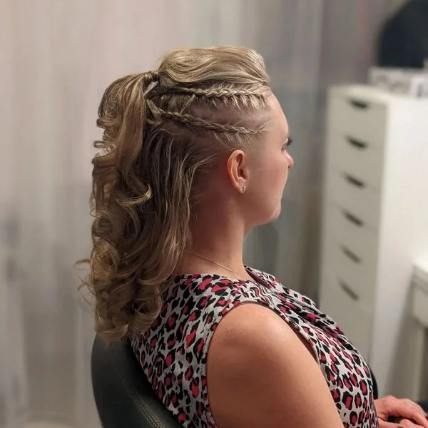 Cute Fine Viking Hairstyle - a woman wearing printed red top