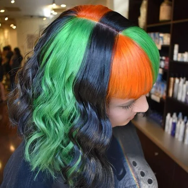 Halloween Hairstyle Lob - a woman wearing black top
