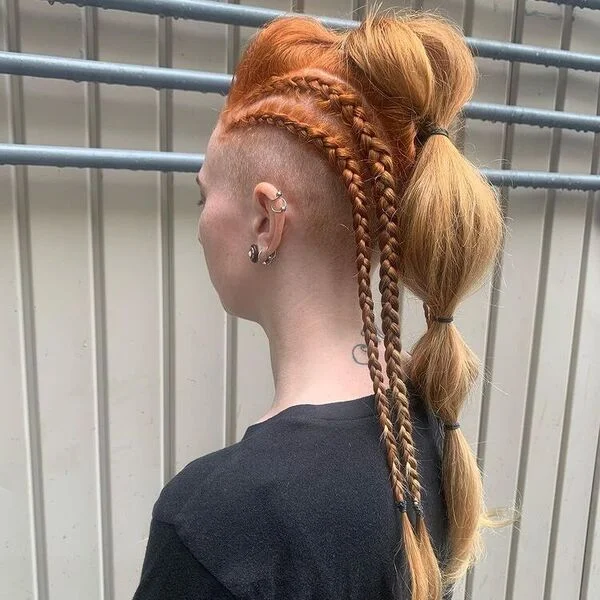 Shaved Bubble Viking Braid - a woman wearing black shirt