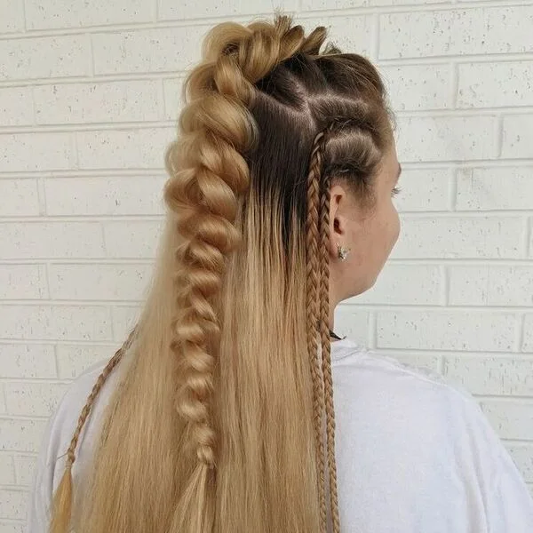 Viking Wedding Hairdo - a woman wearing white tshirt