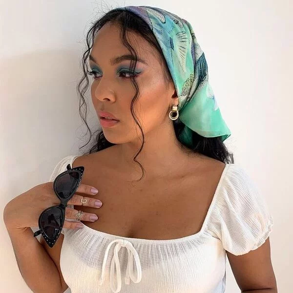 a woman wearing square neck blouse had her hair styled to Old Fasion Way Scarf Bandana